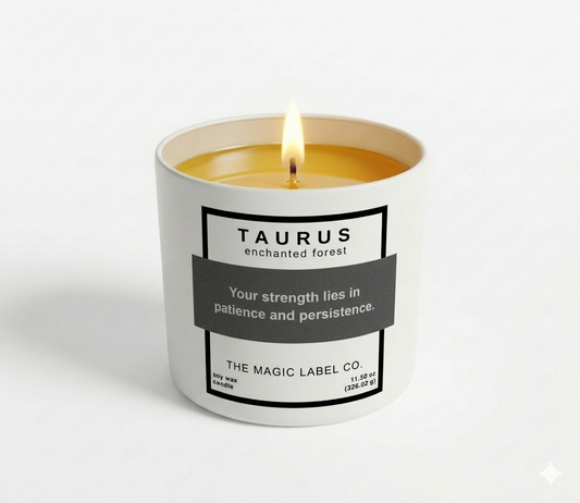 Taurus candle from the magic label co. lit and hidden message visible